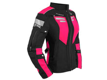 Cargar imagen en el visor de la galería, Chamarra moto mujer impermeable protecciones biker WKL 1985 Negro/Rosa
