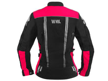 Cargar imagen en el visor de la galería, Chamarra moto mujer impermeable protecciones biker WKL 1985 Negro/Rosa
