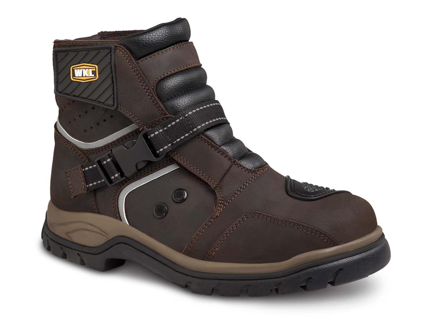 Workland Men's Motorcycle Biker Boots - Brown Leather, Size 7.5 CA, With Reflective Panels & Shift Pad - View #2