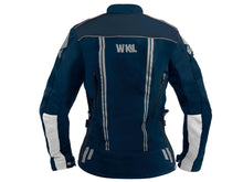 Cargar imagen en el visor de la galería, Chamarra moto mujer impermeable protecciones biker WKL 1985 Azul Marino
